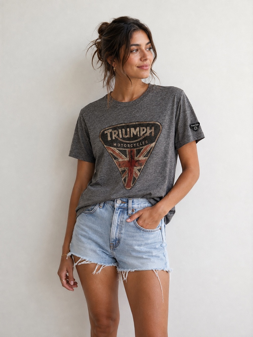 Triumph Motorcycles Union Jack Graphic T Shirt Gray Vintage Style Moto Size S